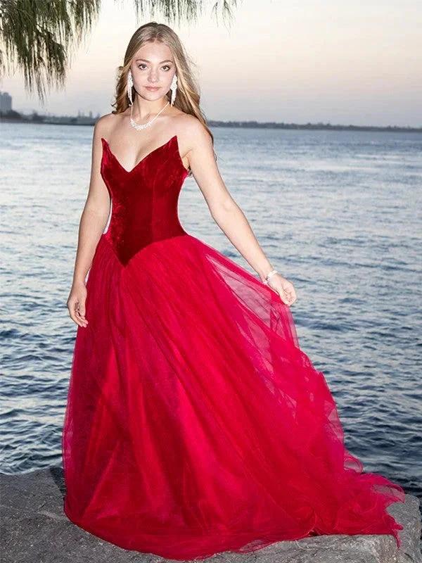 Ball Gown Sweetheart Tulle Sleeveless Court Train Prom Dresses - Image 4