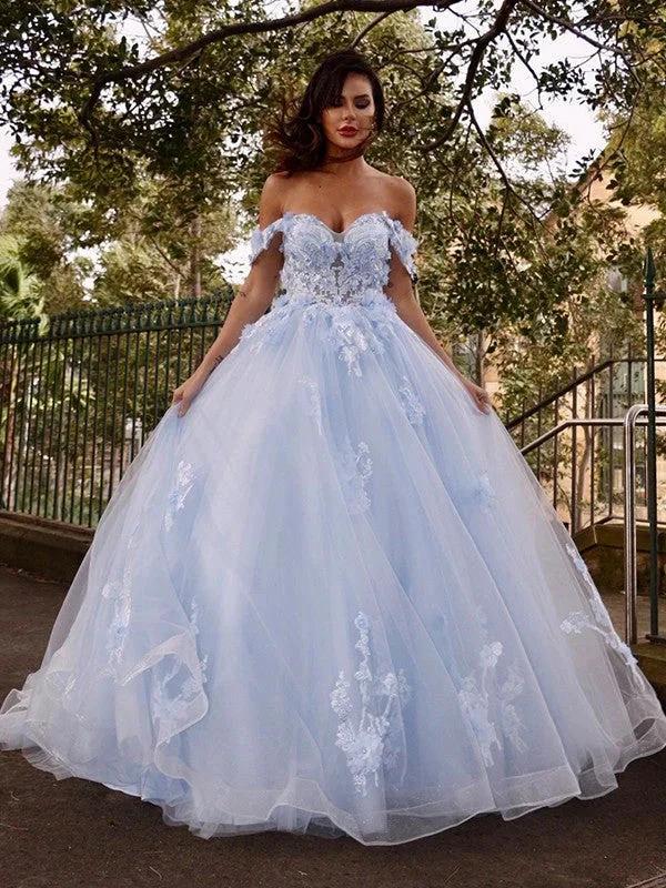 Ball Gown Tulle Applique Off-the-Shoulder Sleeveless Prom Dresses - Image 7