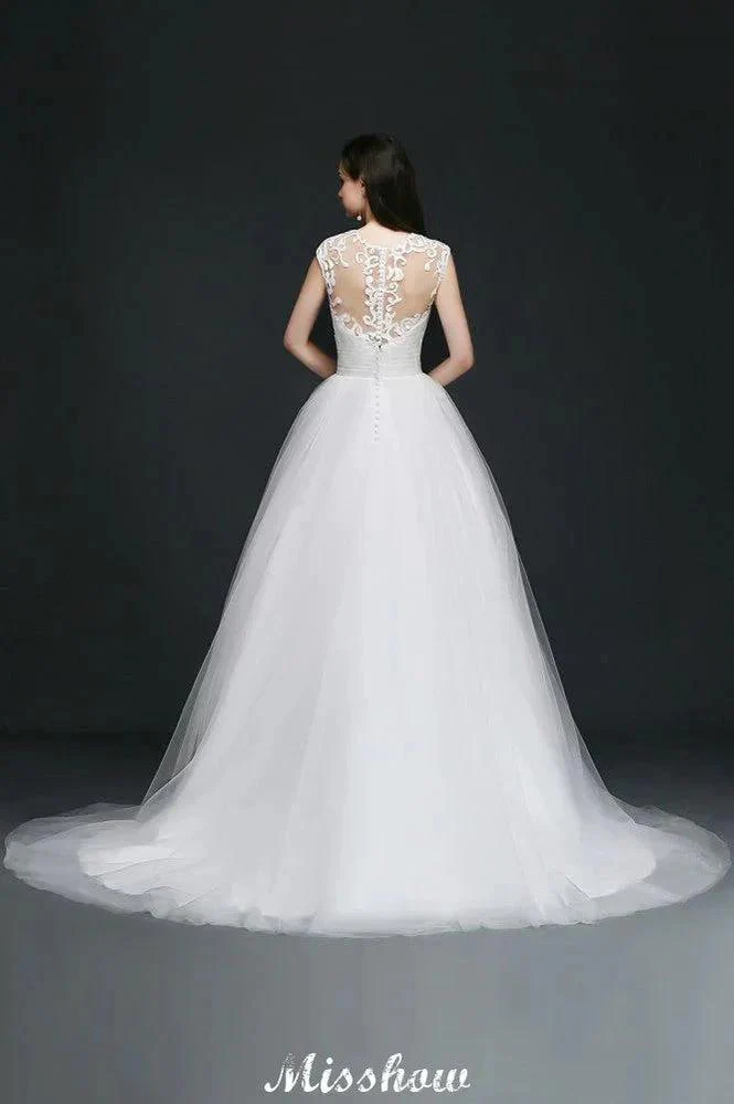 Ball Gown V-Neck Tulle Elegant Wedding Dresses with Buttons - Image 2