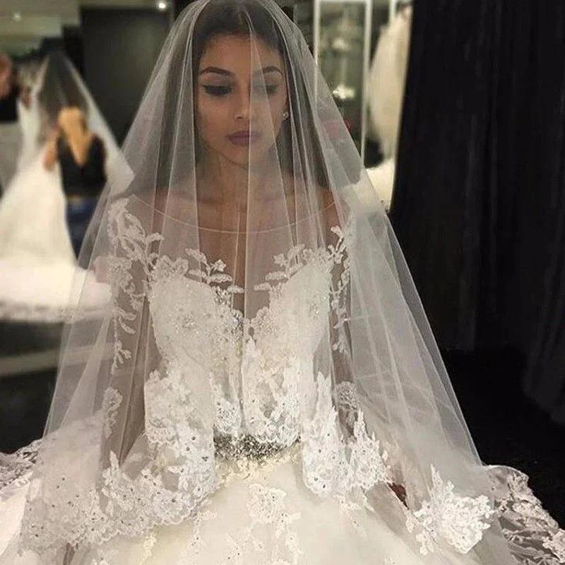 Gorgeous Tulle Appliques Scoop Long Sleeves Crystal Wedding Dress - Image 2