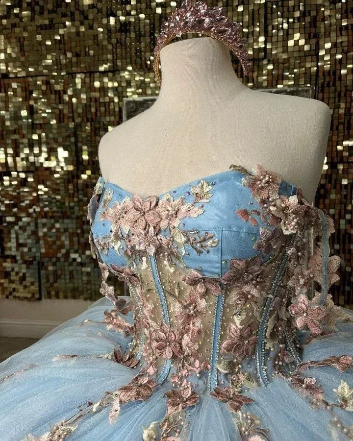 Ball Gown Quinceanera Dress Sweetheart Appliques Flowers Princess Sweet 16 Gown Y2613 - Image 2