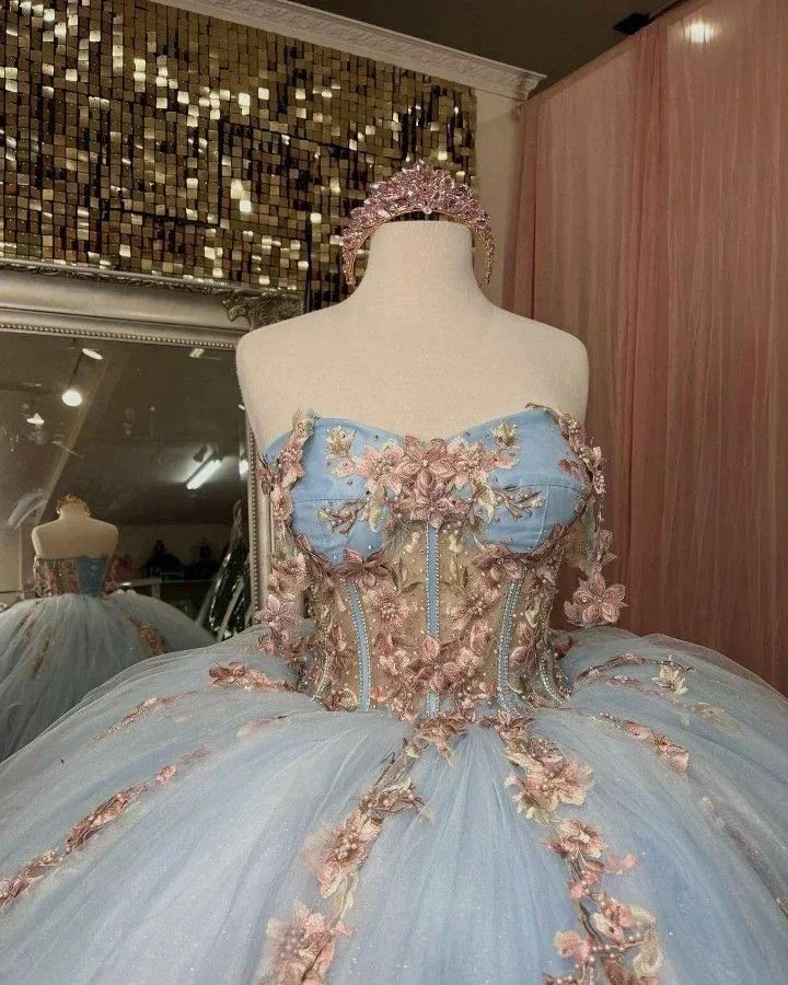 Ball Gown Quinceanera Dress Sweetheart Appliques Flowers Princess Sweet 16 Gown Y2613 - Image 3