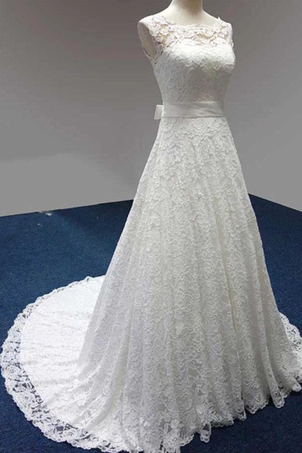 Bateau A-Line Lace Sash Bowknot Sleeveless Wedding Dress WD158 - Image 2