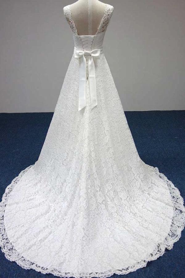 Bateau A-Line Lace Sash Bowknot Sleeveless Wedding Dress WD158 - Image 3