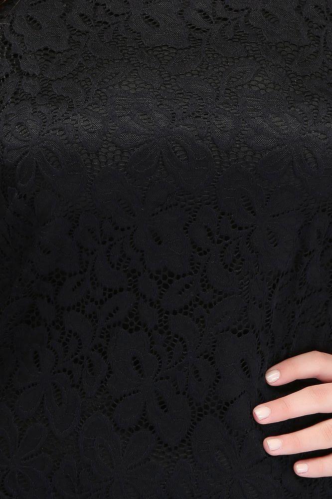 Bateau Tea Length Mermaid Plus size Lace Black Evening Dresses with sleeves - Image 9