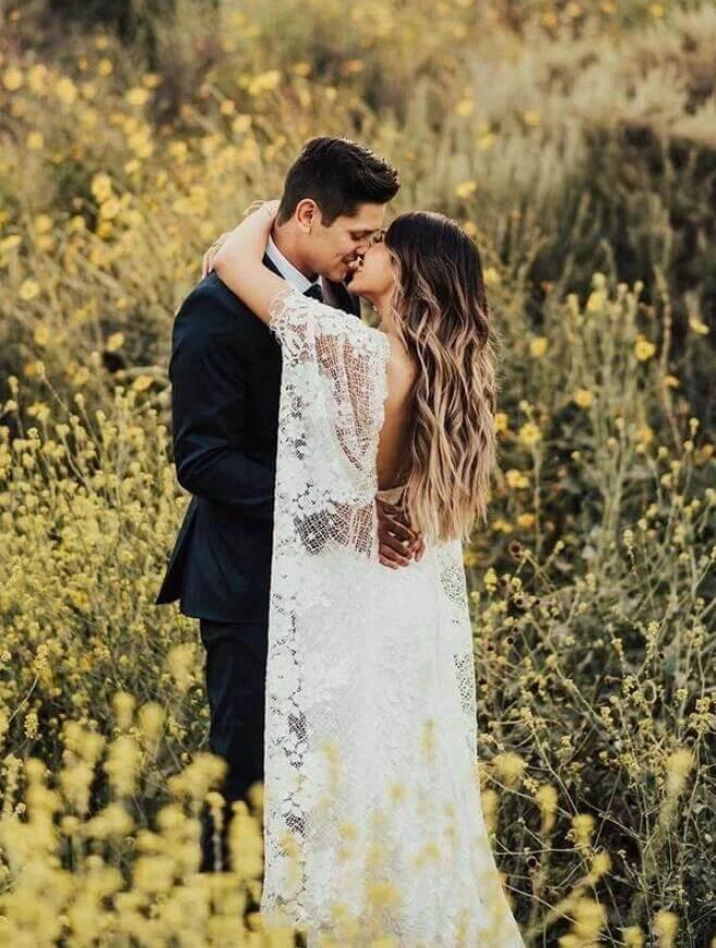 Batwing Sleeve Lace Rustic Wedding Dresses Ivory Sheath Boho Wedding Dresses,MW407 - Image 5