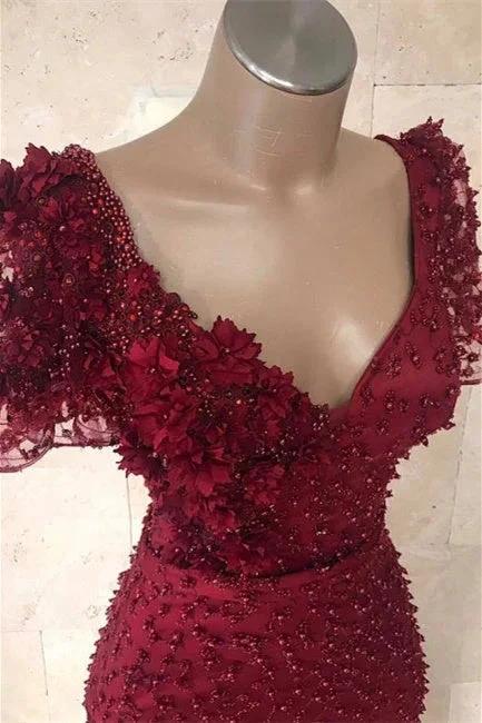 Long Evening dress burgundy with sleeves - Image 2