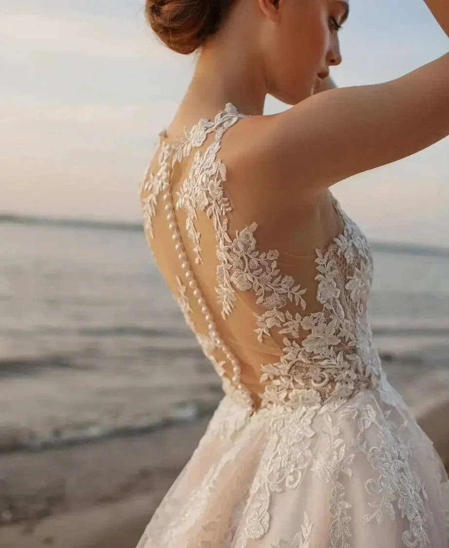 Beach A-Line Wedding Dresses O-neck Sleeveless Vestidos De Novia Custom Made Appliques Vestido De Noiva - Image 6