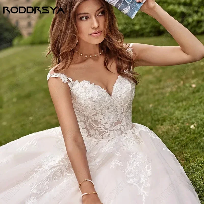 Beach Cap Sleeves Wedding Dresses Illusion Lace Buttons Back Bridal Gown Women Appliques Tulle vestidos de novia playa - Image 3
