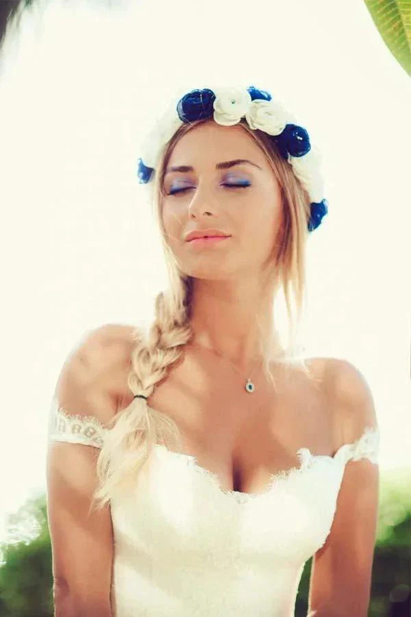 Beach Lace Off The Shoulder Long Chiffon Wedding Dresses WD213 - Image 2