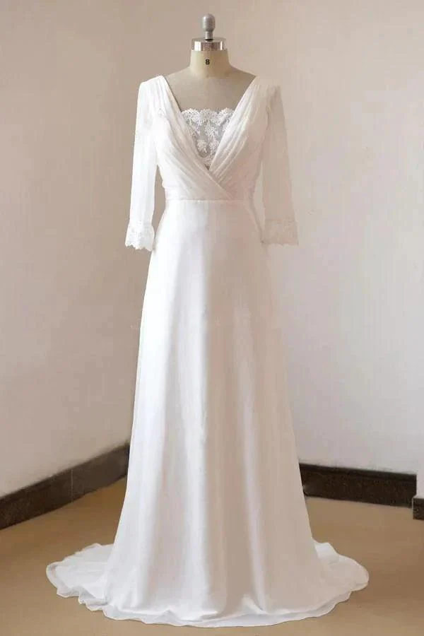 Beach Long A-line Chiffon Backless Wedding Dress with Sleeves - Image 2
