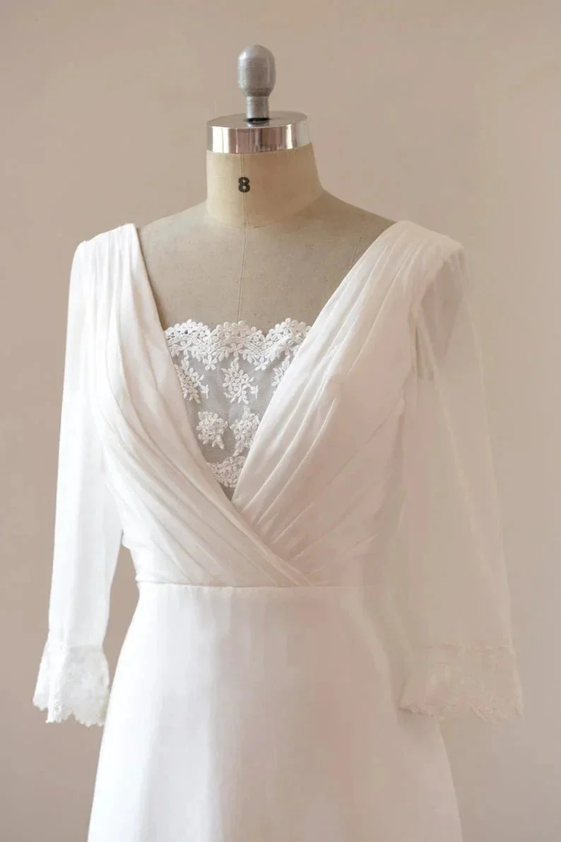 Beach Long A-line Chiffon Backless Wedding Dress with Sleeves - Image 4