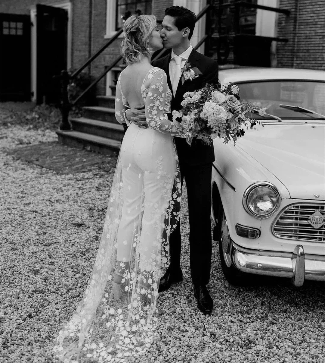 Beach Sexy Open Back Pants Suit Wedding Dresses For Women Applique Lace Long Sleeves Bridal Gowns Cheap New Vestido De Novia - Image 2