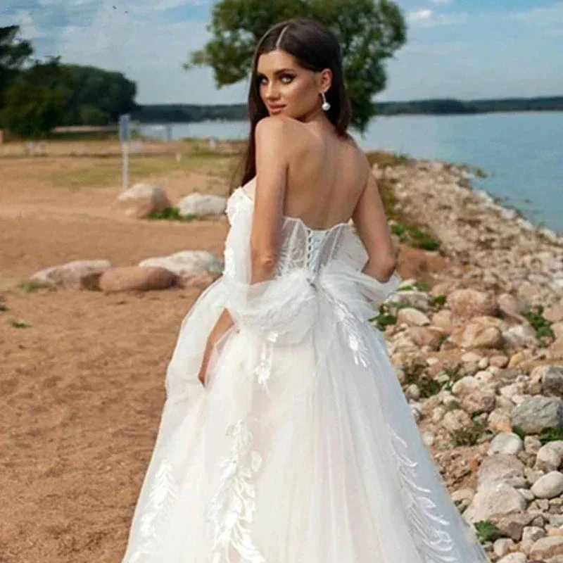 Beach Sweetheart Wedding Dresses For Women 2023 Bride Modern Lace A-LineAppliques Bridal Gown Off The Shoulder Robe De Mariée - Image 2