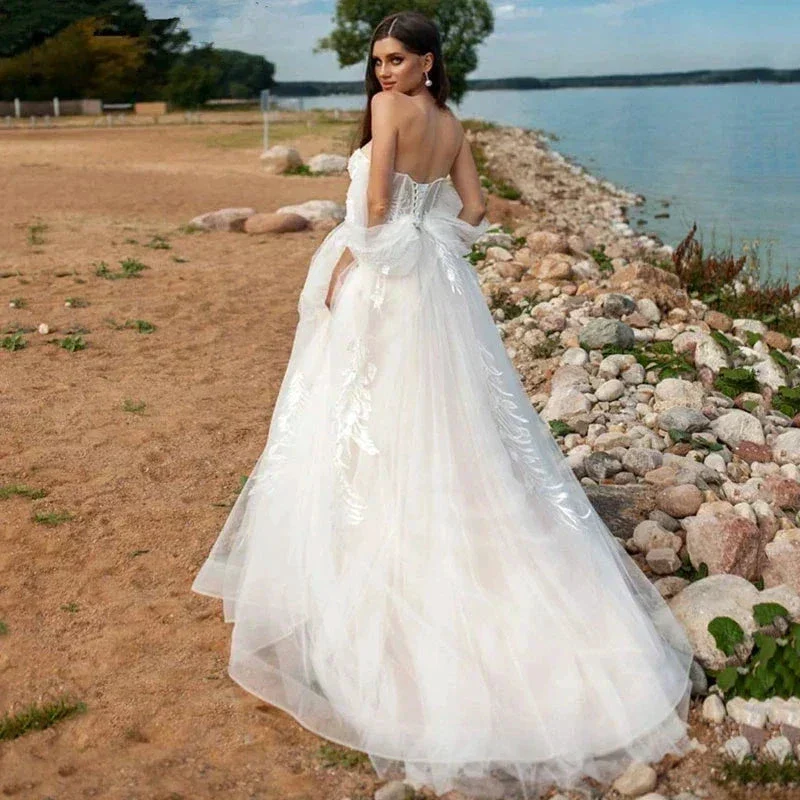 Beach Sweetheart Wedding Dresses For Women 2023 Bride Modern Lace A-LineAppliques Bridal Gown Off The Shoulder Robe De Mariée - Image 3