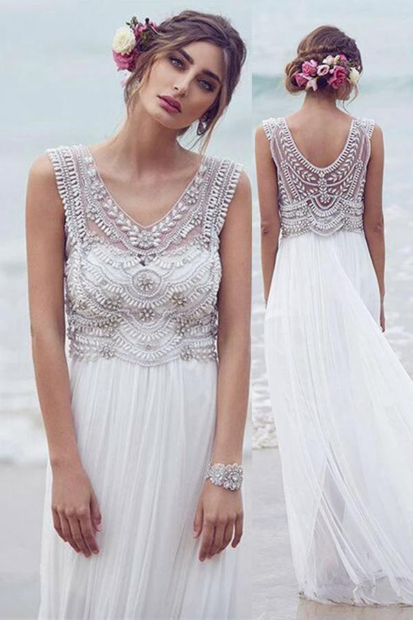 Beach Wedding Dresses A-line V-neck Short Train Sexy Bridal Gown WD526 - Image 2