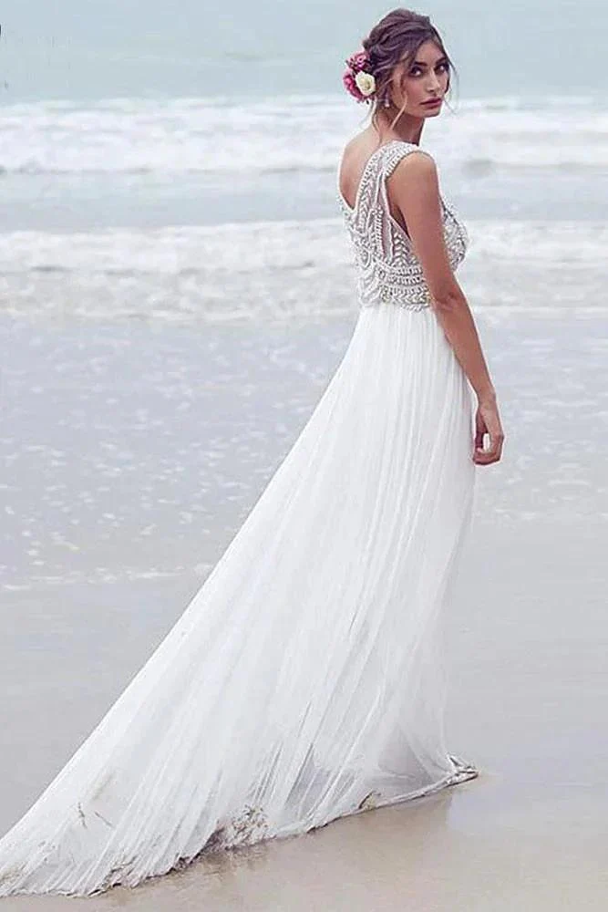 Beach Wedding Dresses A-line V-neck Short Train Sexy Bridal Gown WD526 - Image 3