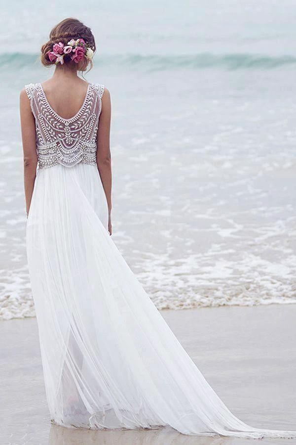 Beach Wedding Dresses A-line V-neck Short Train Sexy Bridal Gown WD526 - Image 4