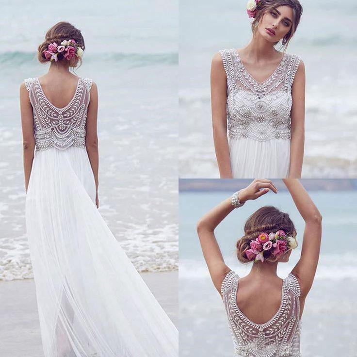 Beach Wedding Dresses A-line V-neck Short Train Sexy Bridal Gown WD526 - Image 5