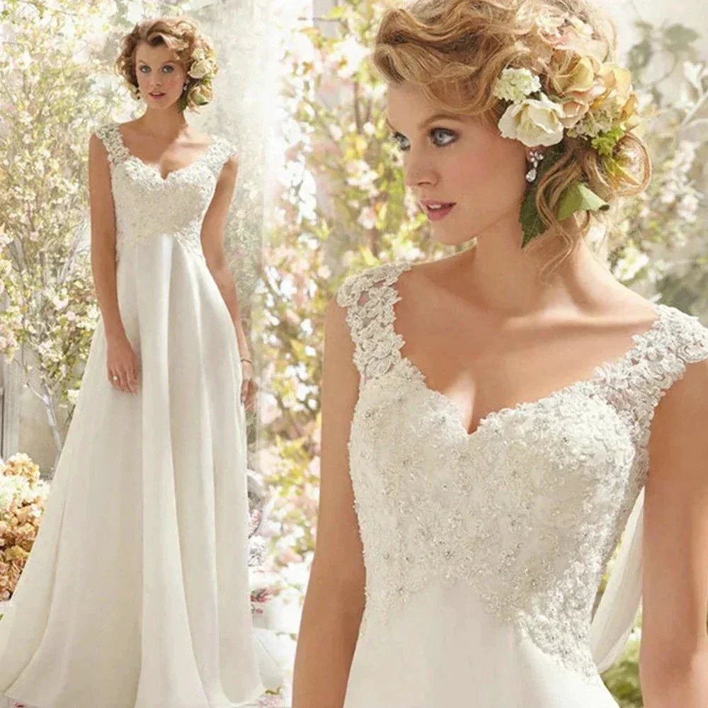 Beach Wedding Dresses Women's Elegant Double Shoulder Mermaid Chiffon Lace Applique Bridal Gowns Sexy Backless Vesido De Noiva - Image 2