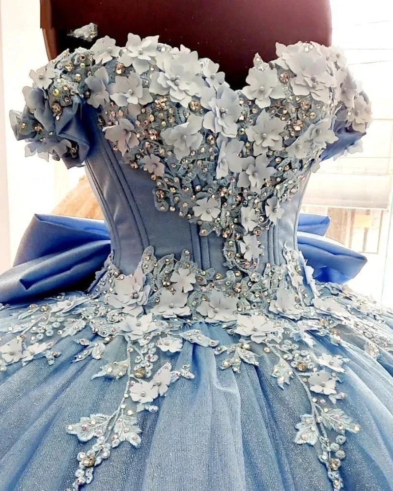 Beaded Princess Quinceanera Dresses with Big Bow Sweet 15 16 Ball Gown Y1485 - Image 3