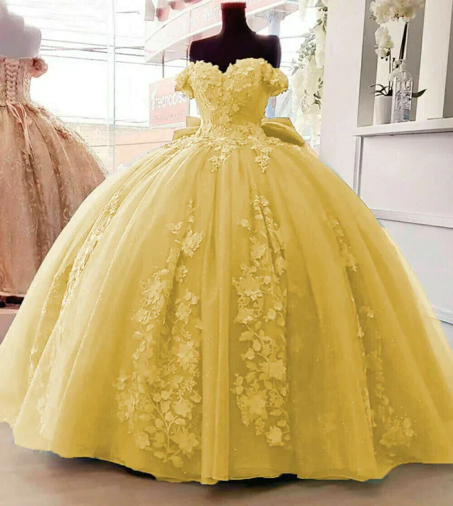 Beaded Princess Quinceanera Dresses with Big Bow Sweet 15 16 Ball Gown Y1485 - Image 4