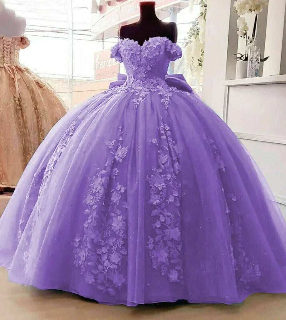 Beaded Princess Quinceanera Dresses with Big Bow Sweet 15 16 Ball Gown Y1485 - Image 5