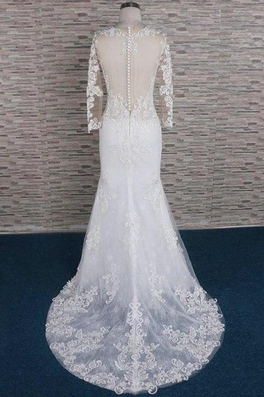 Beading Appliques Long Sleeve Mermaid Elegant Wedding Dresses - Image 2