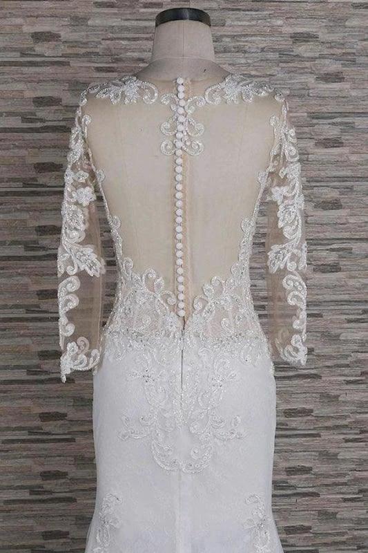 Beading Appliques Long Sleeve Mermaid Elegant Wedding Dresses - Image 4