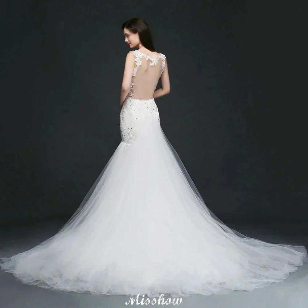 Beading Mermaid Spaghetti Strap Romantic Wedding Dress - Image 2