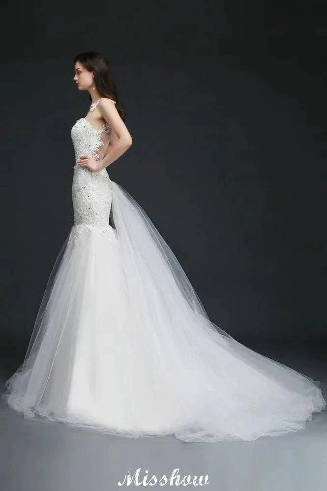 Beading Mermaid Spaghetti Strap Romantic Wedding Dress - Image 4