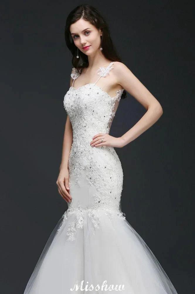 Beading Mermaid Spaghetti Strap Romantic Wedding Dress - Image 5