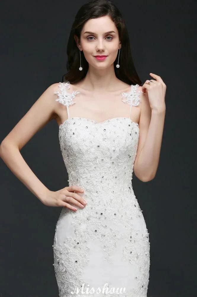 Beading Mermaid Spaghetti Strap Romantic Wedding Dress - Image 6