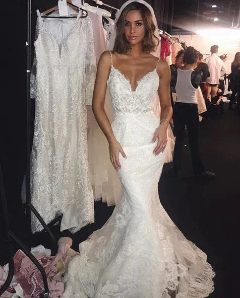 Backless Wedding Dress Lace Mermaid Beautiful Spaghetti-Straps Bride Dress - Image 2