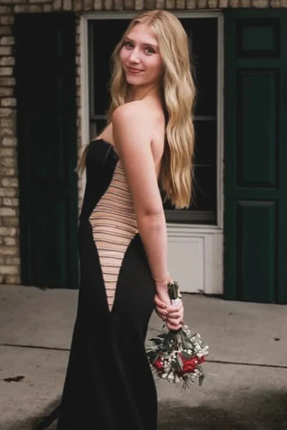Beatrix | Black Strapless Mermaid Cut-out Long Corset Prom Dress with Slit - Image 2