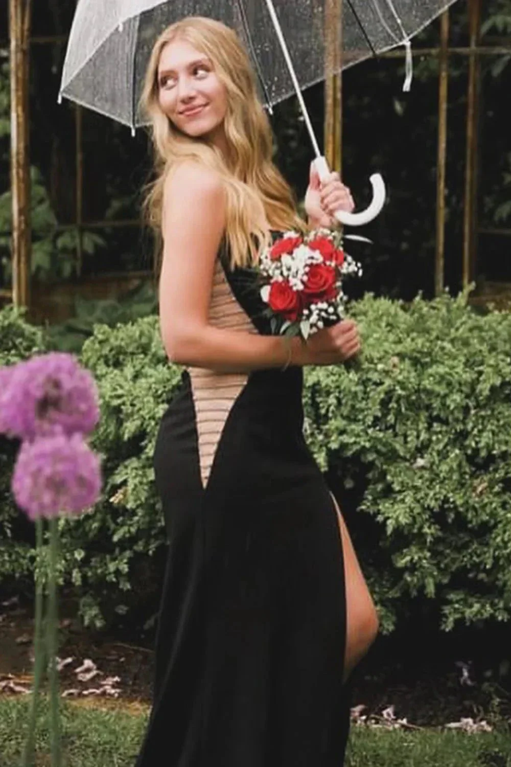 Beatrix | Black Strapless Mermaid Cut-out Long Corset Prom Dress with Slit - Image 4