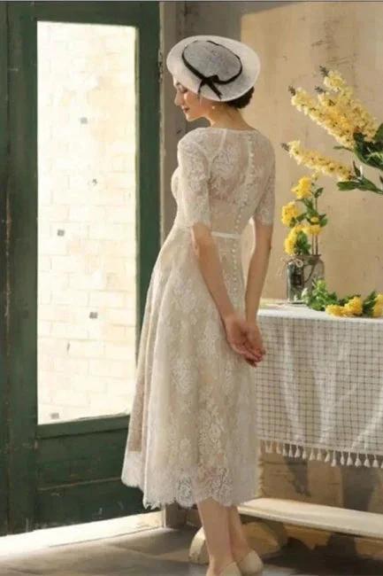 Beautiful A-line Lace Short Wedding Dresses With 3/4 Sleeves - Image 2