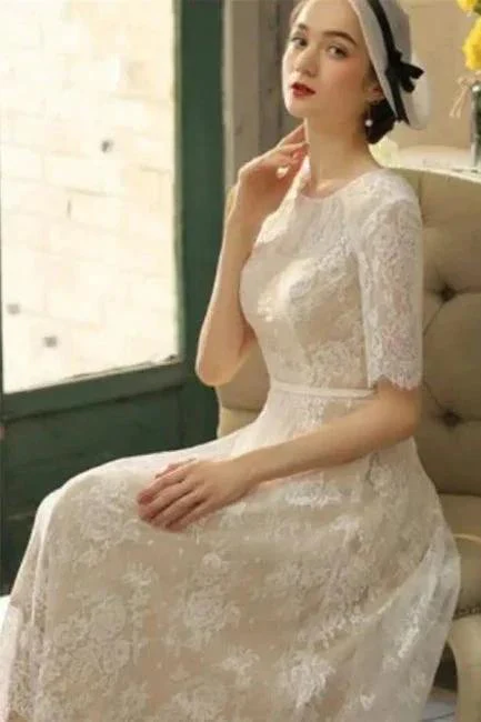 Beautiful A-line Lace Short Wedding Dresses With 3/4 Sleeves - Image 3