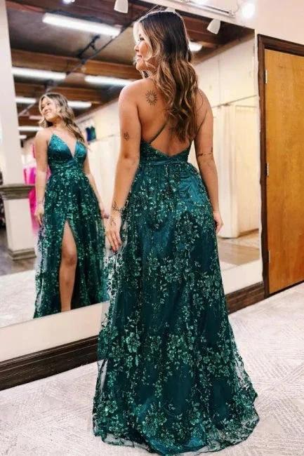 Beautiful A-Line Lace V-Neck Sleeveless Prom Dress With Appliques Split - Image 3