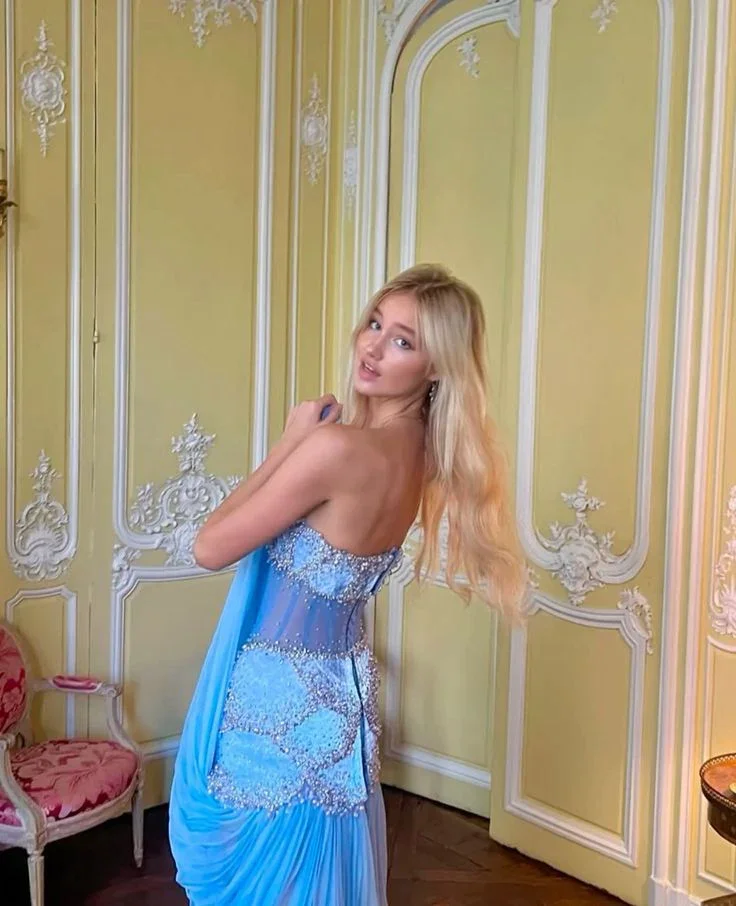 Beautiful A Line Off The Shoulder Light Blue Long Party Evening Gown Chiffon Prom Dress Y8045 - Image 4
