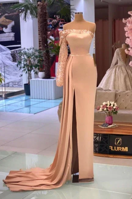 Beautiful A-line Off-the-shoulder Long Sleeve Prom Dresses With Glitter - Image 2
