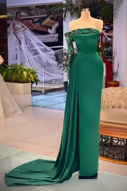 Beautiful A-line Off-the-shoulder Long Sleeve Prom Dresses With Glitter - Image 3