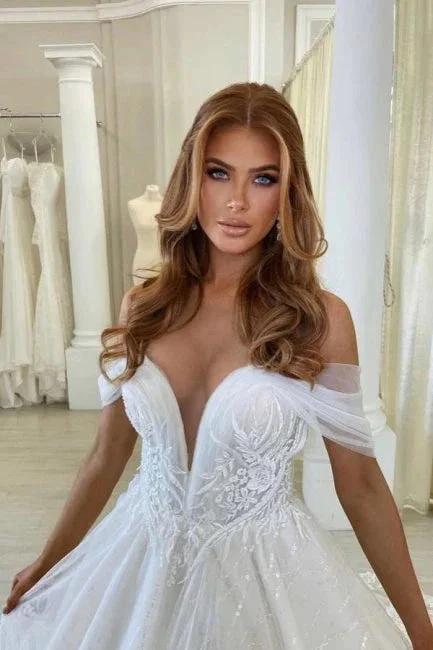 Beautiful A-Line Off-the-shoulder V-neck Wedding Dress With Lace - Image 2