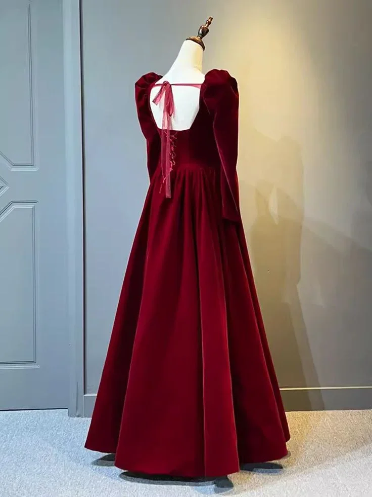 Beautiful A Line Red Velvet Prom Dress Sweatheart Party Dress Brithday Ball Gown Y7588 - Image 2
