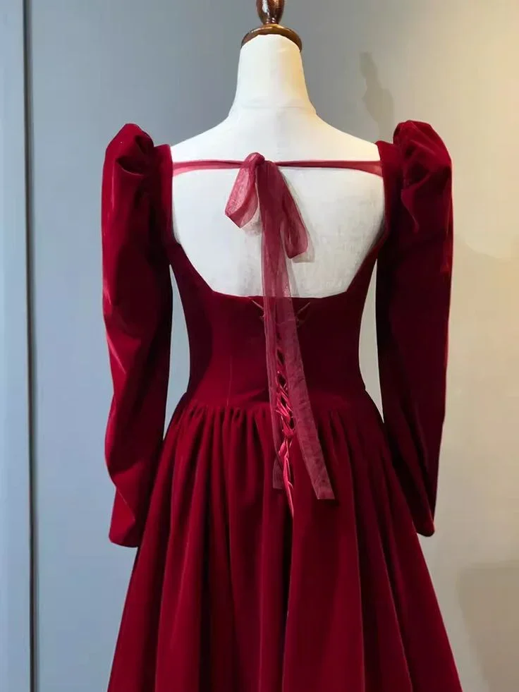 Beautiful A Line Red Velvet Prom Dress Sweatheart Party Dress Brithday Ball Gown Y7588 - Image 4