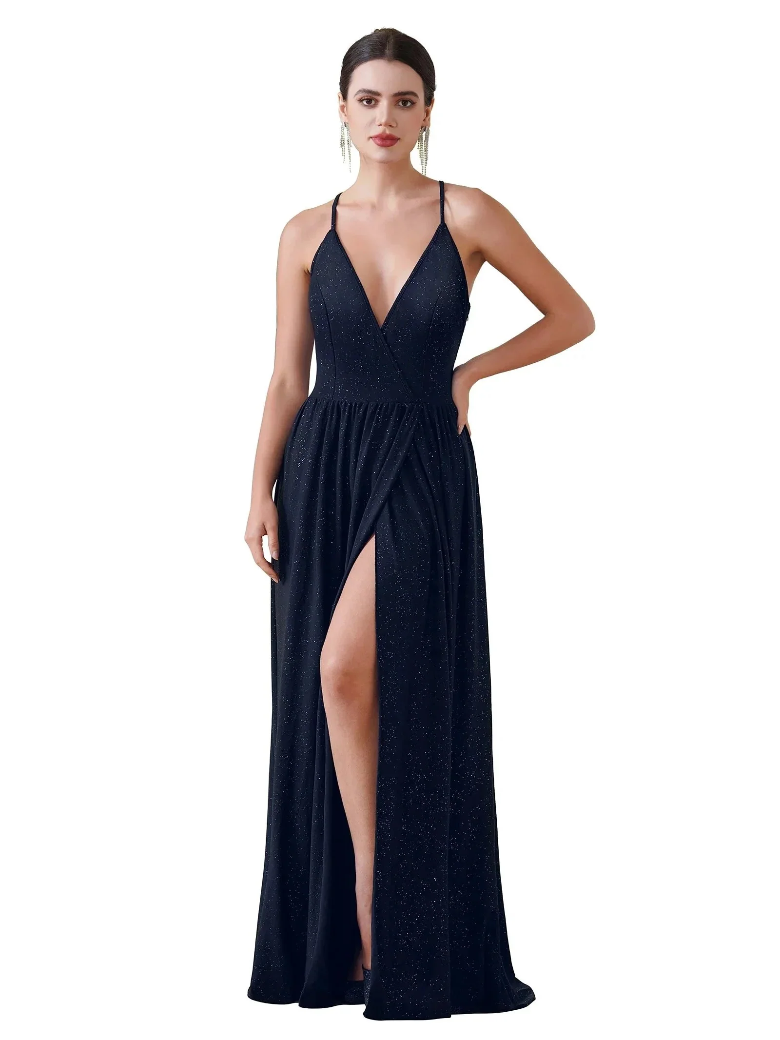 Beautiful A-line sleeveless Dark Green Bridesmaid Dress With Split Front - Image 2