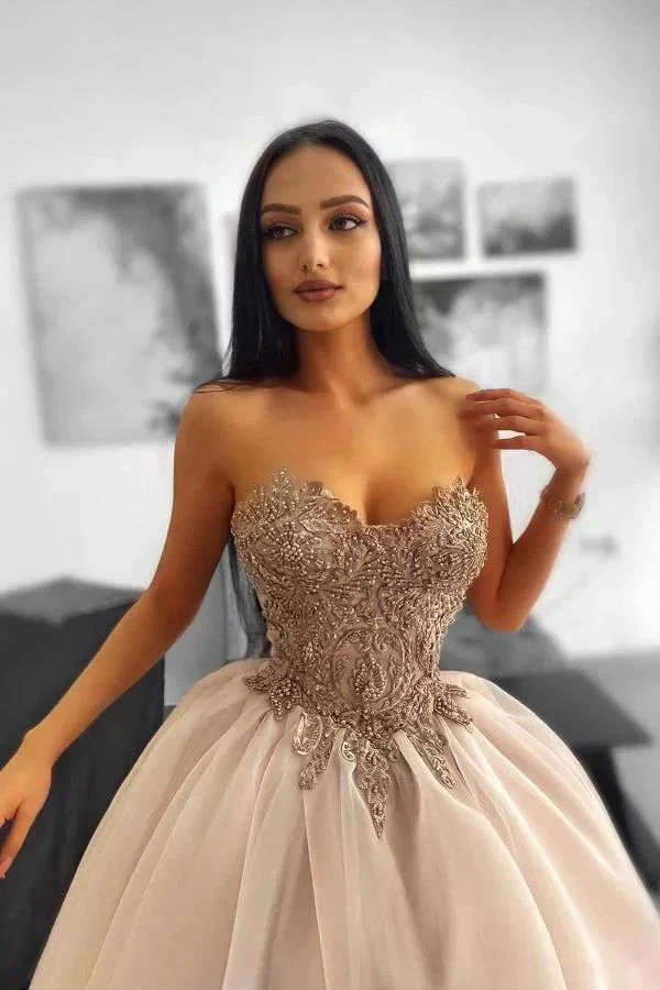 Beautiful A-Line Sweetheart Strapless Tulle Floor-Length Prom Dresses - Image 2