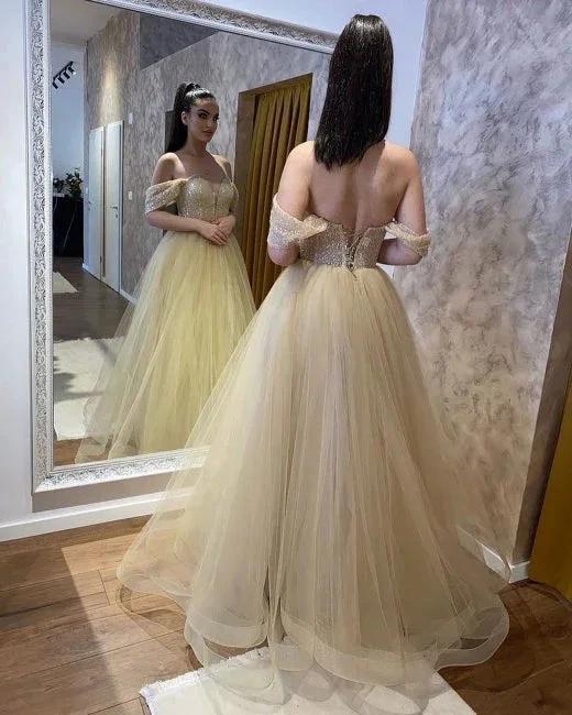 Beautiful A-line Tulle Off-the-shoulder Wedding Dresses - Image 2