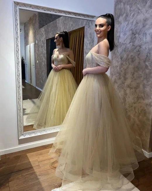 Beautiful A-line Tulle Off-the-shoulder Wedding Dresses - Image 3