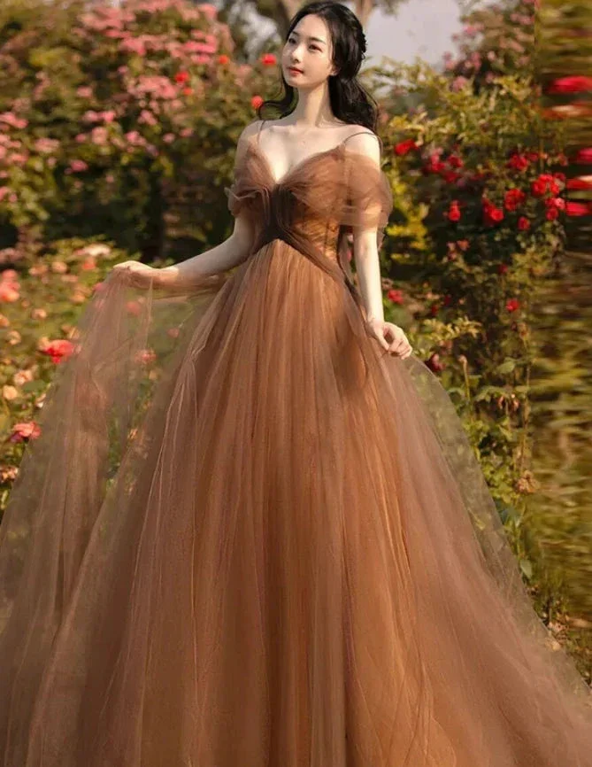 Beautiful A-line Tulle Straps Long Formal Gown Tulle Party Dresses Evening Dresses Y4643 - Image 2